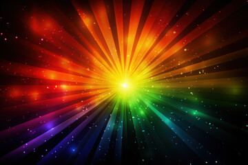 Rainbow sunburst background with glittering stars