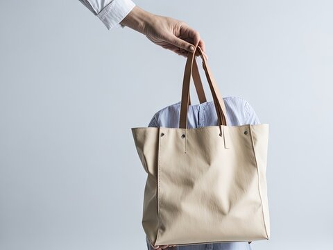 hand holding a blank canvas tote bag product. ai generative