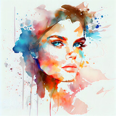 Beautiful woman portrait abstract pastel watercolor art painting illustration for canvas print t shirt