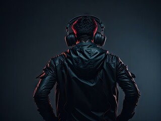 Esports and online gaming back view of man. ai generative