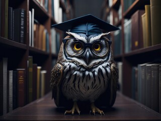 Wise owl wearing graduation cap and glasses. ai generative