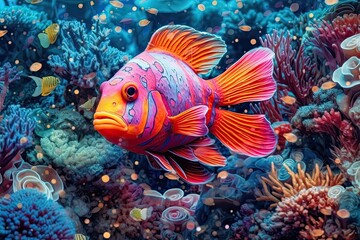 Colorful tropical fish coral , generative ai - obrazy, fototapety, plakaty
