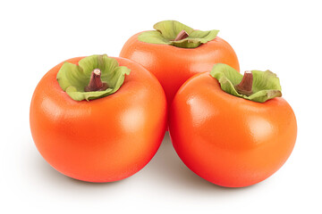 Persimmon fruit isolated on white background with full depth of field