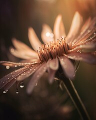 Beauty of nature with a macro lens. Capturing the intricate details of a blooming flower during the golden hour. Dreamy photographic style. Generative Ai