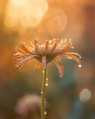 Beauty of nature with a macro lens. Capturing the intricate details of a blooming flower during the golden hour. Dreamy photographic style. Generative Ai