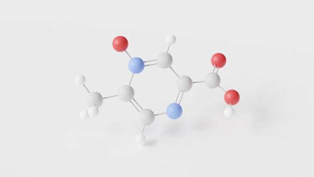 acipimox molecule 3d, molecular structure, ball and stick model, structural chemical formula olbetam