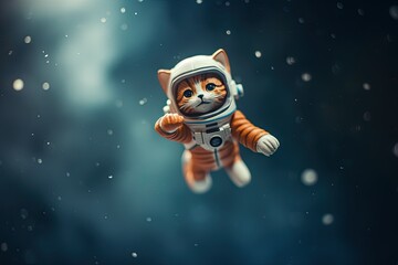 Obraz na płótnie Canvas A tiny cute cat astronaut floating in space - cartoon - GENERATIVE AI
