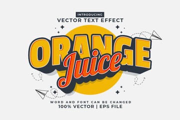 Editable text effect Orange Juice 3d Cartoon template style premium vector