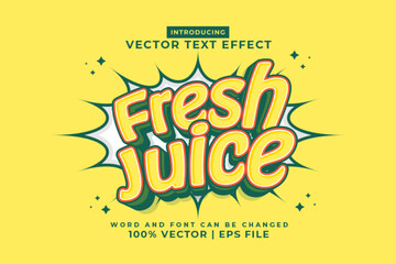 Editable text effect Fresh Juice 3d Cartoon template style premium vector