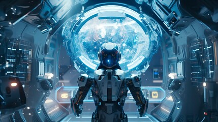A portrait of a robot android cyborg in a steampunk factory, Generative AI