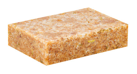 Beef briquetted broth cube salt, isolated on transparent background .