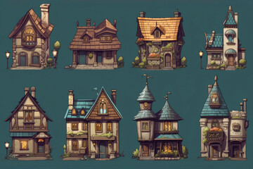 Medieval house plans as architecture spritesheet (Generative AI)