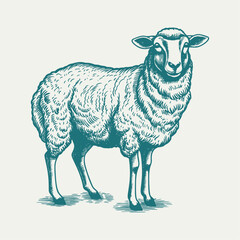 Hand drawn sheep. Vintage woodcut engraving style vector illustration.	
