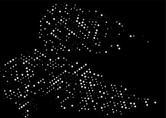 Halftone monochrome dot pattern. Minimalism, vector. White dots on black background. Background for posters, websites, business cards, postcards.