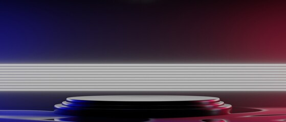 Fototapeta premium 3d illustration rendering of futuristic cyberpunk city, gaming scifi stage display pedestal background, gamer banner sign of neon glow stand podium