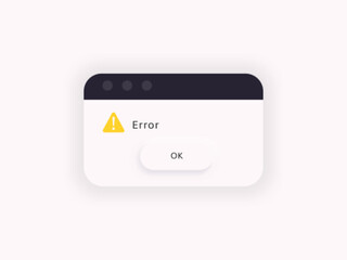 Error message. System alert window. Bug notification popup