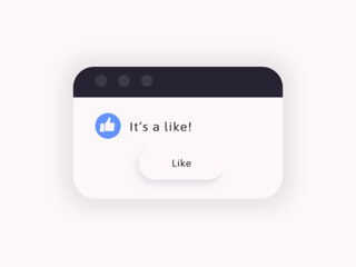 Social like computer message popup frame with a thum up icon