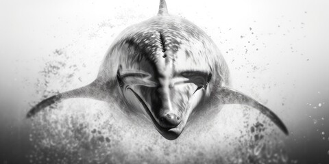 Black and white portrait, close-up of a dolphin, Generative AI