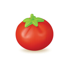 3d Fresh Vegetable Whole Red Tomato Concept Cartoon Style Isolated on a White Background. Vector illustration