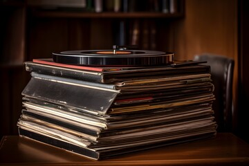 "Stacked Vintage Vinyl Records"