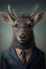 Portrait of baby elk in a business suit. Generative AI - 605799473