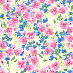 Watercolor seamless floral pattern on cream background for fabric and wallpapers.
