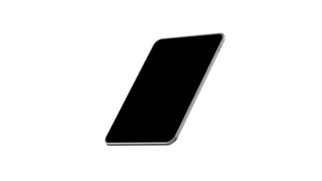 Silver tablet computer with empty screen on white background