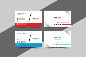 Set of modern creative business card print templates (light red & blue) . Personal visiting card with company logo. Vector illustration