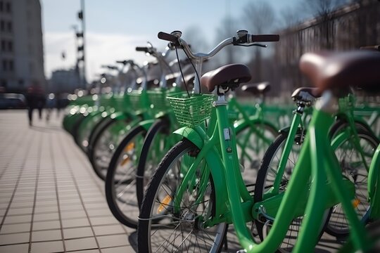 "Green electric bike rentals in park"