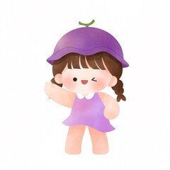 girl wearing fruit hat mascot illustration
