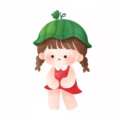 girl wearing fruit hat mascot illustration