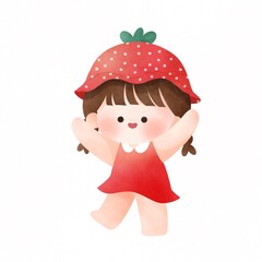 girl wearing fruit hat mascot illustration