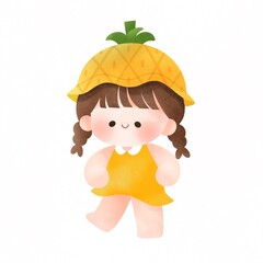 girl wearing fruit hat mascot illustration