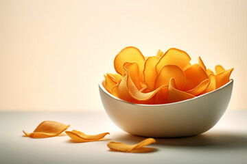 Fototapeta na wymiar A bowl of mango chips on a table