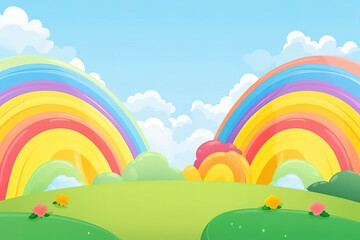 Obraz na płótnie Canvas Cute colorful rainbow with a cloud cartoon illustration. Generated AI