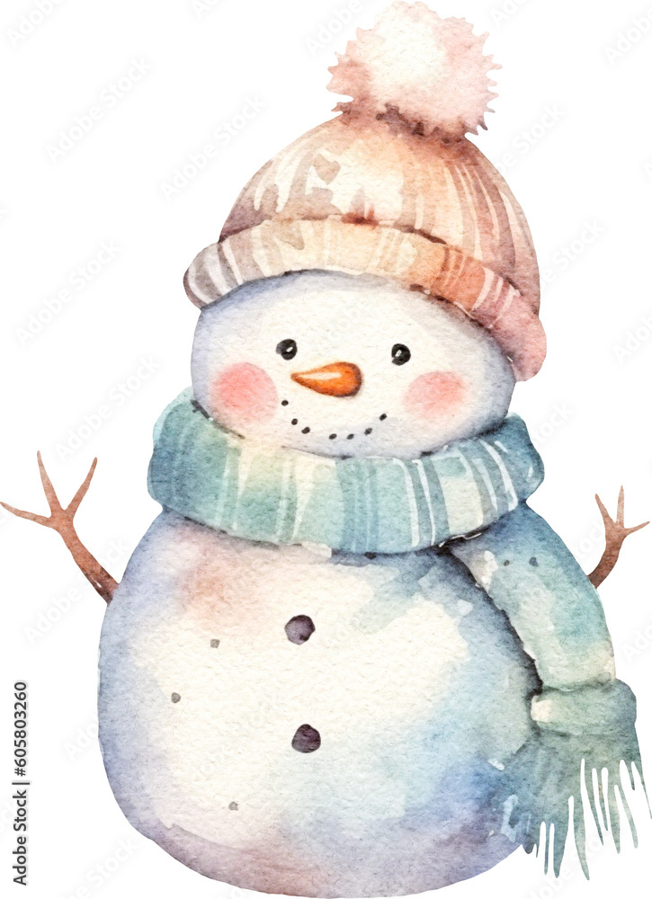 Poster Snowman whimsical illustration created with Generative AI technology