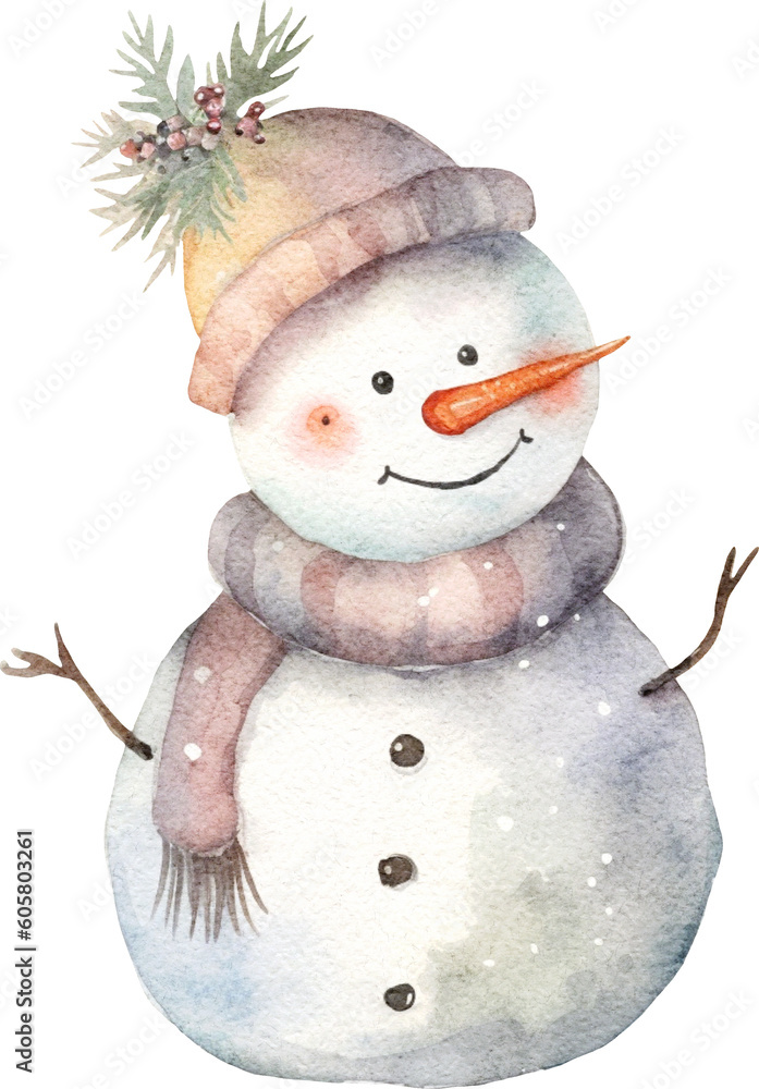 Poster Snowman whimsical illustration created with Generative AI technology