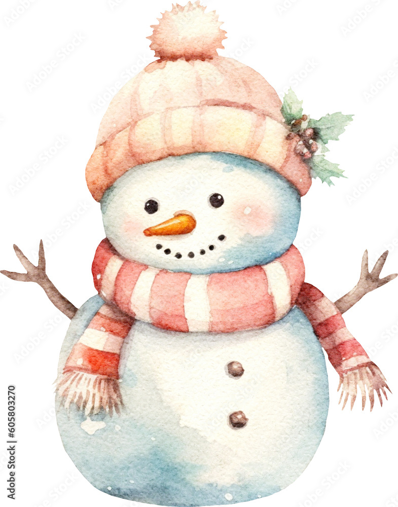 Poster Snowman whimsical illustration created with Generative AI technology