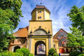 historic buildings at the old town of Memmingen - Germany