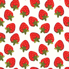Seamless pattern with strawberry on color background. Natural delicious fresh ripe tasty fruit. Vector illustration for print, fabric, textile, banner, other design. Food concept.