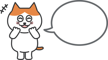Orange tabby cat talking something funny laughingly. Vector illustration with a speech bubble.