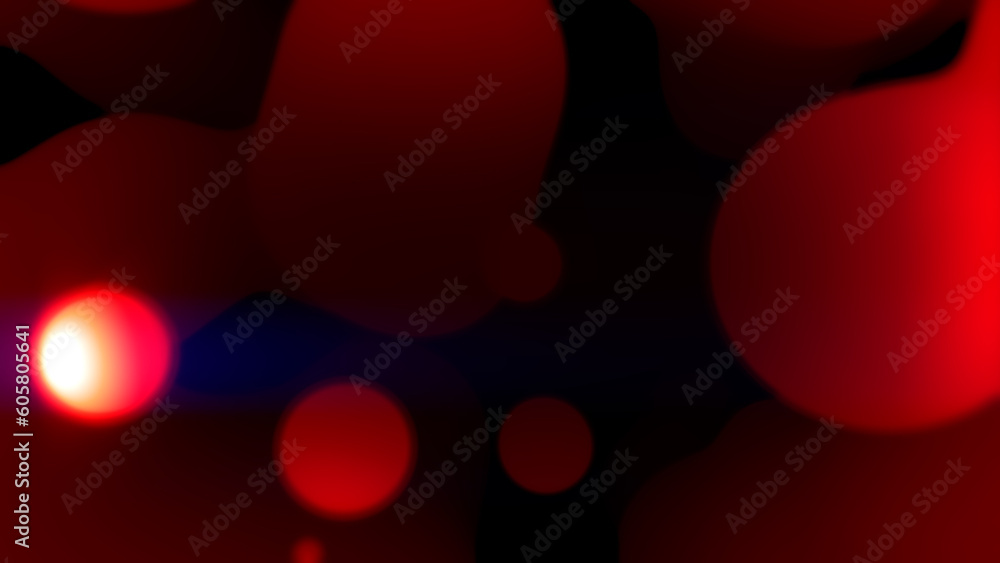 Poster red fantastic bland elements with particles - dark bokeh backdrop - abstract 3d rendering