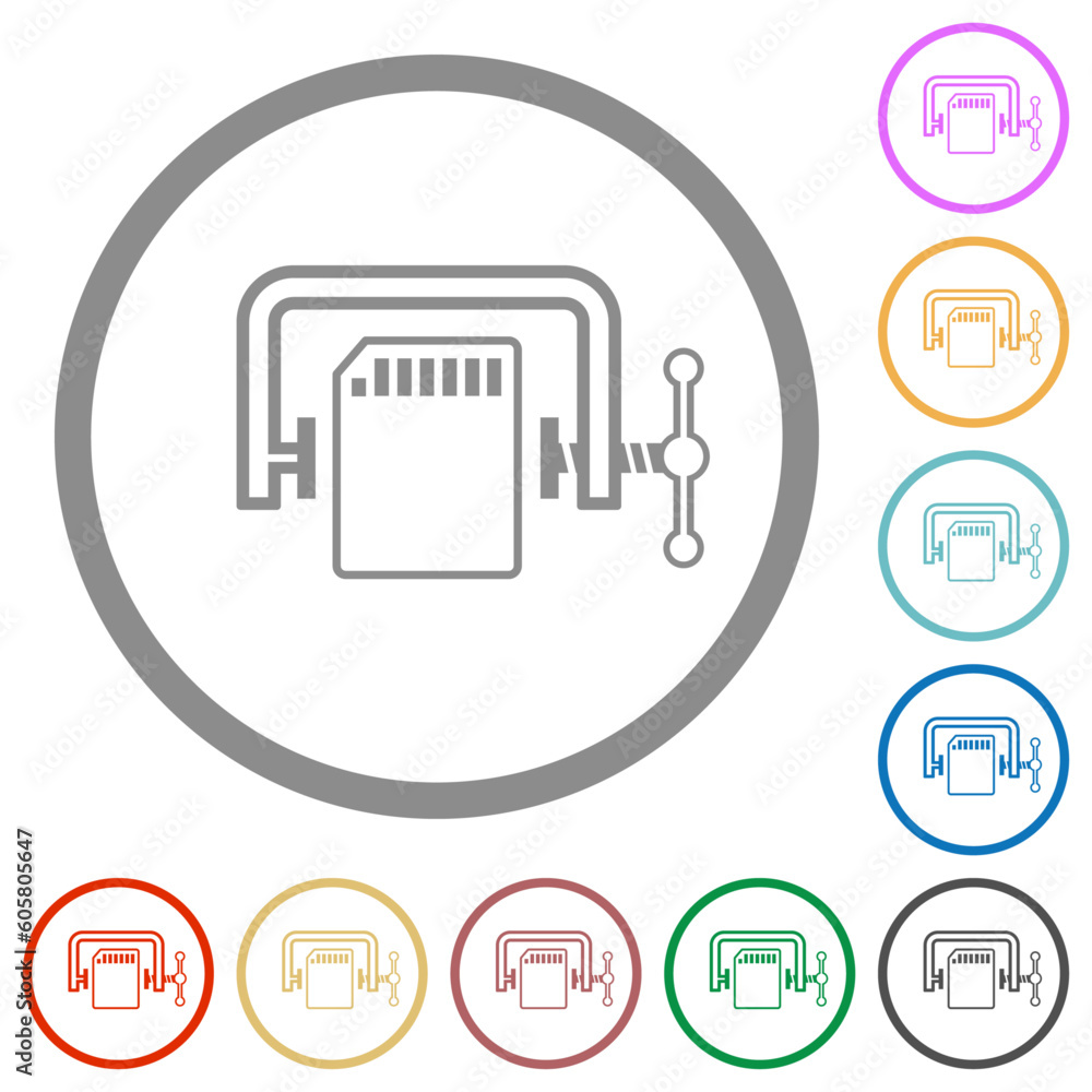 Poster sd memory card compress outline flat icons with outlines