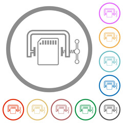 SD memory card compress outline flat icons with outlines