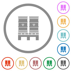 Pallet with biohazard waste flat icons with outlines