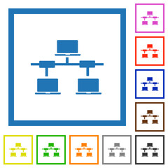 Computer network flat framed icons