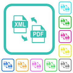 Fototapeta na wymiar XML PDF file conversion vivid colored flat icons