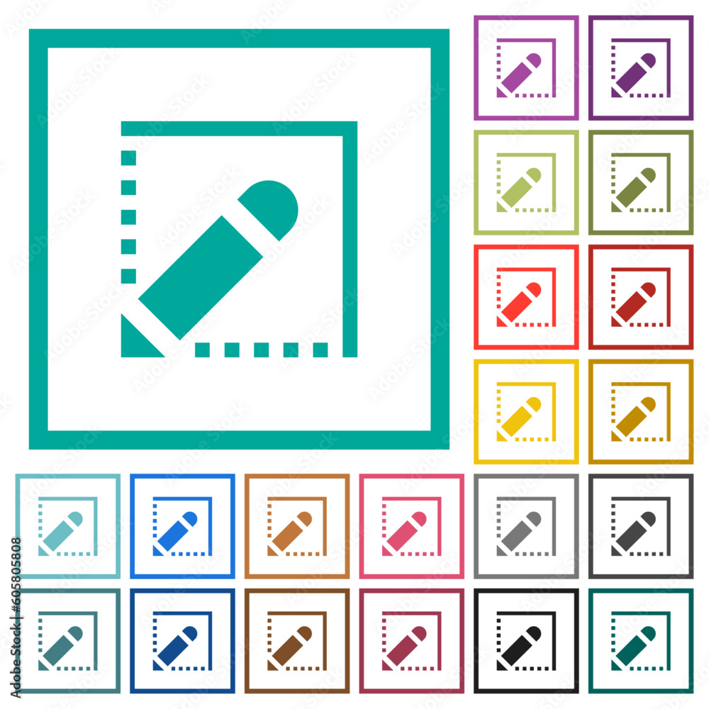 Poster edit shape flat color icons with quadrant frames