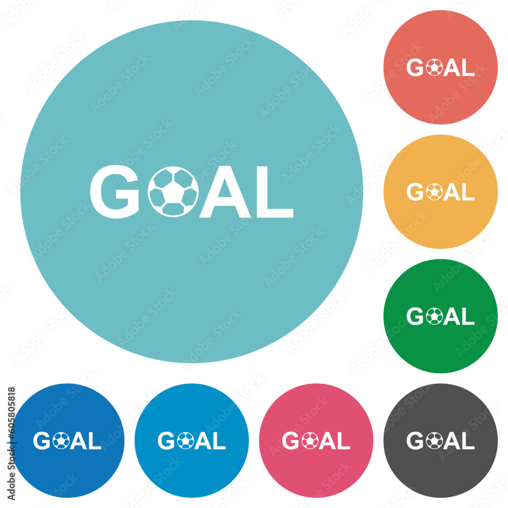 Poster goal text with soccer ball flat round icons