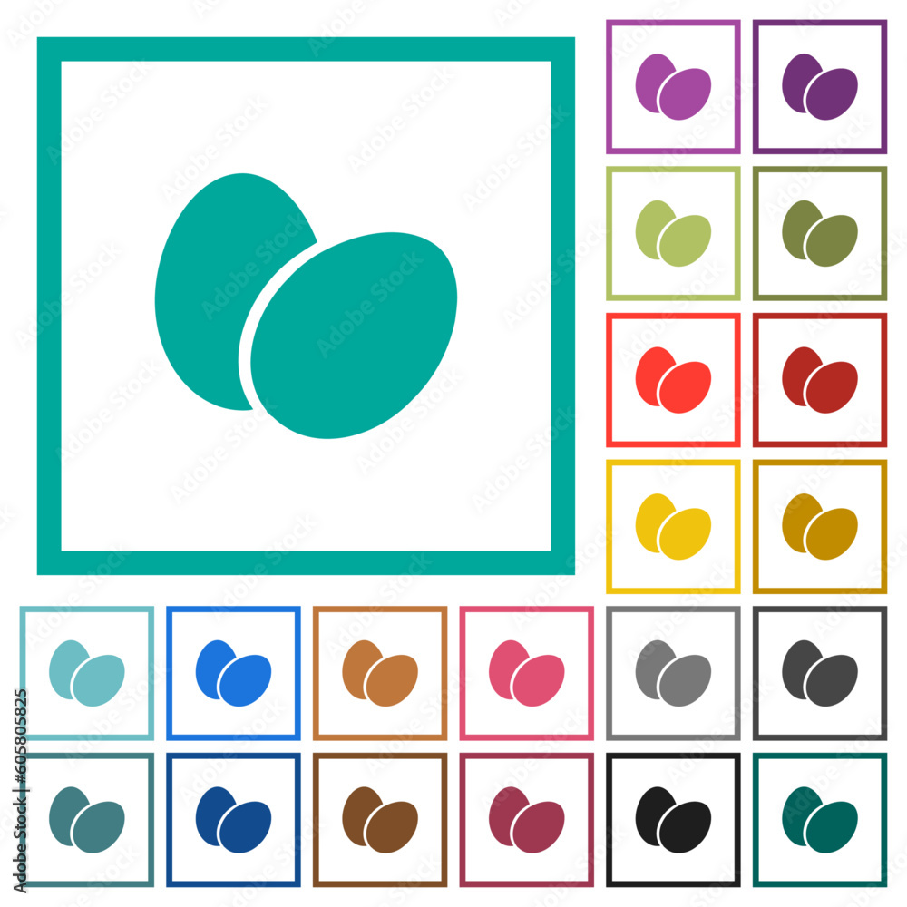 Poster two eggs solid flat color icons with quadrant frames